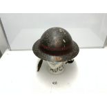 BRITISH WWII STEEL BRODIE HELMET FOR THE NATIONAL FIRE SERVICE WITH NUMBER 37 ON PEAK A CRUDELY