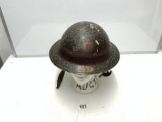 BRITISH WWII STEEL BRODIE HELMET FOR THE NATIONAL FIRE SERVICE WITH NUMBER 37 ON PEAK A CRUDELY