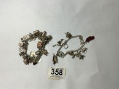 TWO SILVER 925 CHARM BRACELETS WITH 38 CHARMS