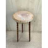 TALL GYPSY TABLE ON BOBBIN LEGS WITH VELVET TOP, 78 X 38CMS