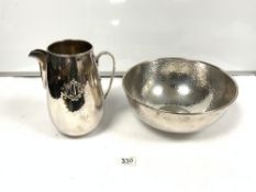 CHRISTIAN DIOR BEATEN SILVER-PLATED WATER JUG AND PUNCH BOWL WITH MOTIF, JUG 24CMS, BOWL 31CMS