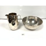 CHRISTIAN DIOR BEATEN SILVER-PLATED WATER JUG AND PUNCH BOWL WITH MOTIF, JUG 24CMS, BOWL 31CMS