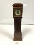 MINIATURE MAHOGANY LONGCASE CLOCK WITH HAND WIND MOVEMENT, 42.5CMS