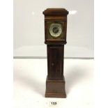 MINIATURE MAHOGANY LONGCASE CLOCK WITH HAND WIND MOVEMENT, 42.5CMS