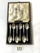 SET OF SIX HALLMARKED SILVER TEASPOONS (OAK CASED) BY WOLF SKY AND CO