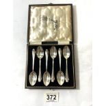 SET OF SIX HALLMARKED SILVER TEASPOONS (OAK CASED) BY WOLF SKY AND CO