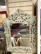 ORNATE CARVED FRAMED WALL MIRROR, 78 X 110CMS