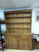 PINE DRESSER WITH TWO-DOOR CUPBOARD UNDER, 158 X 48 X 215CMS