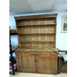 PINE DRESSER WITH TWO-DOOR CUPBOARD UNDER, 158 X 48 X 215CMS