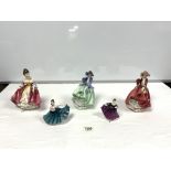 FIVE ROYAL DOULTON FIGURES - 'TOP O THE HILL' HN1834, 'SOUTHERN BELLE' HN2229, 'TOP O THE HILL'