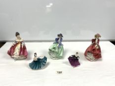 FIVE ROYAL DOULTON FIGURES - 'TOP O THE HILL' HN1834, 'SOUTHERN BELLE' HN2229, 'TOP O THE HILL'