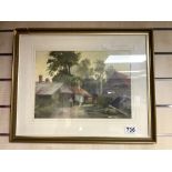 G. SINDEN - OIL ON BOARD - FARM BUILDING AND FIGURE SIGNED, 25 X 34CMS