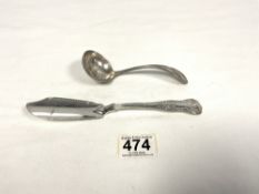 VICTORIAN HALLMARKED SILVER FIDDLE AND SHELL PATTERN BUTTER KNIFE, 20CMS LONDON, WILLIAM EATON, 76