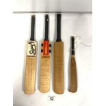 FOUR MINIATURE CRICKET BATS WITH KENT AUTOGRAPHS, 1982, 1987 AND OTHERS NOT DATED