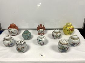 TEN 20TH CENTURY CHINESE GINGER JARS, SOME DRAGON DECORATED