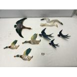 A SET OF THREE BESWICK FLYING SWALLOWS (A/F), A BESWICK FLYING SEAGULL (A/F), BESWICK FLYING GEESE