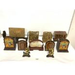 A PAIR OF CARVED GILT ORIENTAL BOOKENDS, PAIR OF SLIDING CARVED BOOKENDS, A PAIR OF COPPER JUGS,