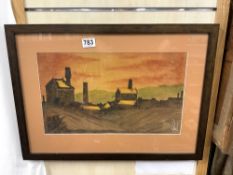 WATERCOLOUR OF A COLLIERY WITH MONOGRAM, 45 X 27CMS