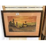 WATERCOLOUR OF A COLLIERY WITH MONOGRAM, 45 X 27CMS