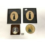 TWO FRAMED SILHOUETTES OF LADIES, AND TWO MINIATURE PORTRAIT PRINTS