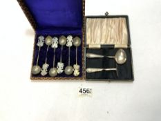 SET OF ANTIQUE WHITE METAL ENGRAVED INDONESIAN SPOONS, 50 GRAMS AND A HALLMARKED SILVER BABY SPOON