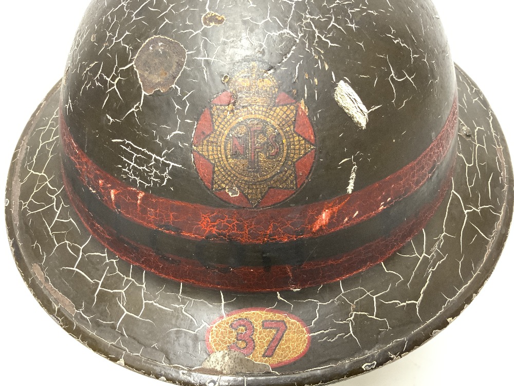 BRITISH WWII STEEL BRODIE HELMET FOR THE NATIONAL FIRE SERVICE WITH NUMBER 37 ON PEAK A CRUDELY - Image 2 of 4