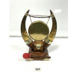 LATE VICTORIAN HORN AND OAK DINNER GONG WITH PLATED MOUNTS