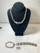 925 MEXICO NECKLACE WITH TWO HALLMARKED SILVER BRACELETS, 157 GRAMS