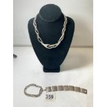 925 MEXICO NECKLACE WITH TWO HALLMARKED SILVER BRACELETS, 157 GRAMS