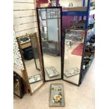 FULL-LENGTH BEVELLED DRESSING MIRROR, 46 X 162CMS, TWO 3/4 LENGTH MIRRORS AND A FLORAL PAINTED