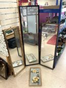 FULL-LENGTH BEVELLED DRESSING MIRROR, 46 X 162CMS, TWO 3/4 LENGTH MIRRORS AND A FLORAL PAINTED