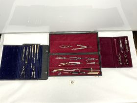 HELERMAN CASED DRAWING INSTRUMENTS, AND TWO OTHER CASED SETS