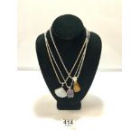 THREE 925 SILVER NECKLACES AND PENDANTS INCLUDES AMBER STYLE