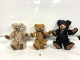 ROBIN RIVE - THREE 'COUNTRY LIFE' TEDDY BEARS, BLONDE, GOLDEN AND BLACK