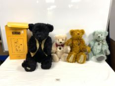 FOUR DEANS MO HAIR TEDDY BEARS - 'BLACK PRINCE', 'OTIS' - VALENTINE AND 'GOLD'