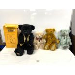 FOUR DEANS MO HAIR TEDDY BEARS - 'BLACK PRINCE', 'OTIS' - VALENTINE AND 'GOLD'