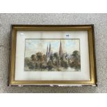 WATERCOLOUR OF LICHFIELD CHURCH, SIGNED R MAY, 49 X 29CMS