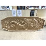 LARGE GOLD-PLATED PLASTER RELIEF - DEPICTING A DRAGON, 82 X 230CMS