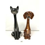 TALL ITALIAN CERAMIC CAT, 57CMS AND A CERAMIC FIGURE OF A DASCHUND MADE BY JEMA HOLLAND