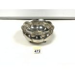 GREEK 925 SILVER BOWL OF LOBED CIRCULAR FORM, RAISED ON THREE CAST FEET, 16.5 CMS, 321 GRAMS, MADE