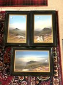 FRANK HOLMES, SET OF THREE GOUCHE DRAWINGS OF MOORLAND SCENES - SIGNED 27 X 47CMS