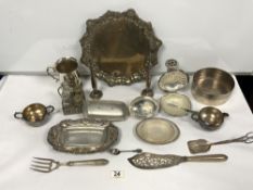 SILVER-PLATED PIE CRUST EDGE SALVER, AND OTHER PLATED WARES