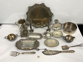 SILVER-PLATED PIE CRUST EDGE SALVER, AND OTHER PLATED WARES