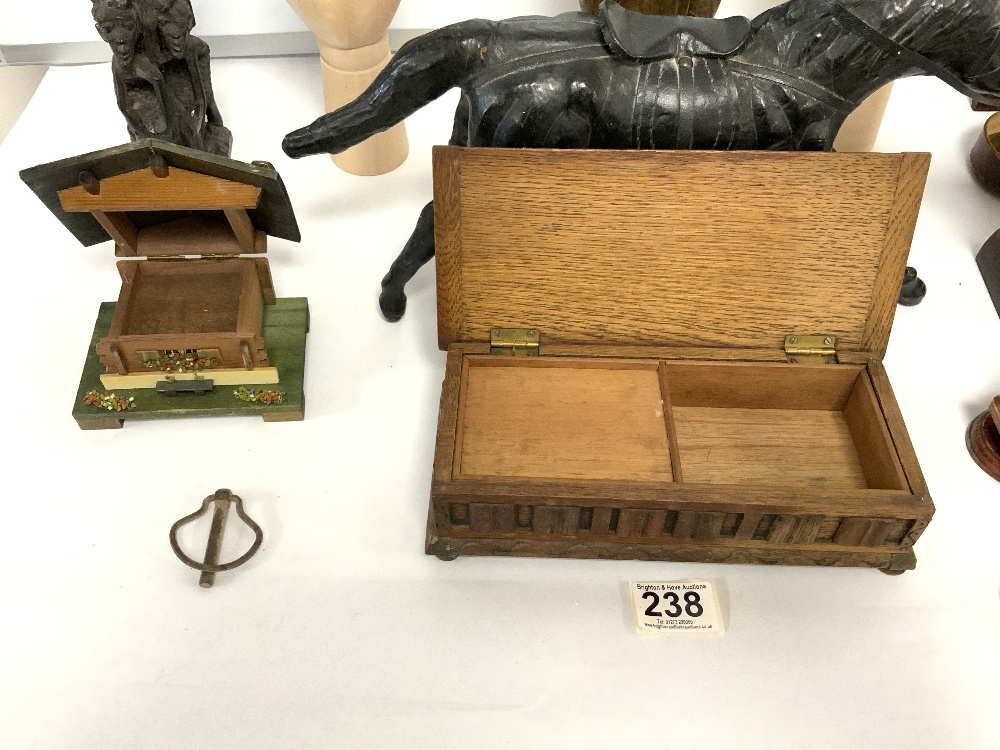 PAIR OF FIELD GLASSES BY DOLLAND - LONDON, A LEATHER MODEL OF A HORSE, A CRUCIFIX AND WOODEN ITEMS - Image 5 of 5