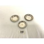 THREE SMALL EGYPTIAN WHITE METAL DISHES - TESTS AS SILVER, 91 GRAMS