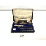 WALKER AND HALL HALLMARKED SILVER MANICURE SET IN CASE, SCISSORS AND NEEDLE CASE MISSING
