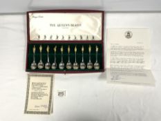A SET OF TEN SOLID STERLING SILVER QUEENS BEASTS SPOONS, NO 429 OF LTD EDITION 2000 IN COMMEMORATION