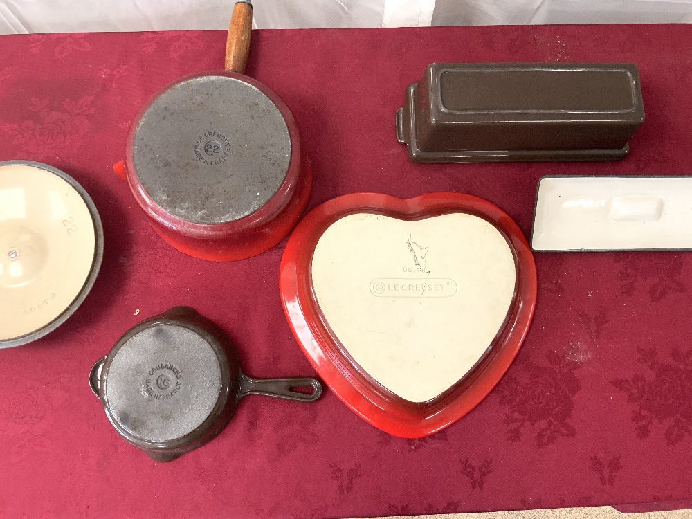 LE CRUSET CASSEROLE POT, TWO SAUCEPANS AND DISHES, FRYING PAN ETC - Image 6 of 6