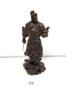 ORIENTAL CARVED HARDWOOD FIGURE OF A SAMURAI, 44CMS