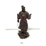 ORIENTAL CARVED HARDWOOD FIGURE OF A SAMURAI, 44CMS